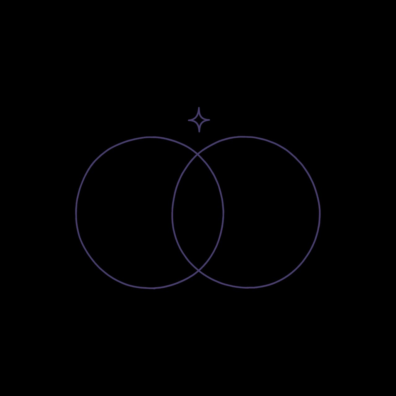 Two hand-drawn overlapping circles with a small star above their overlap